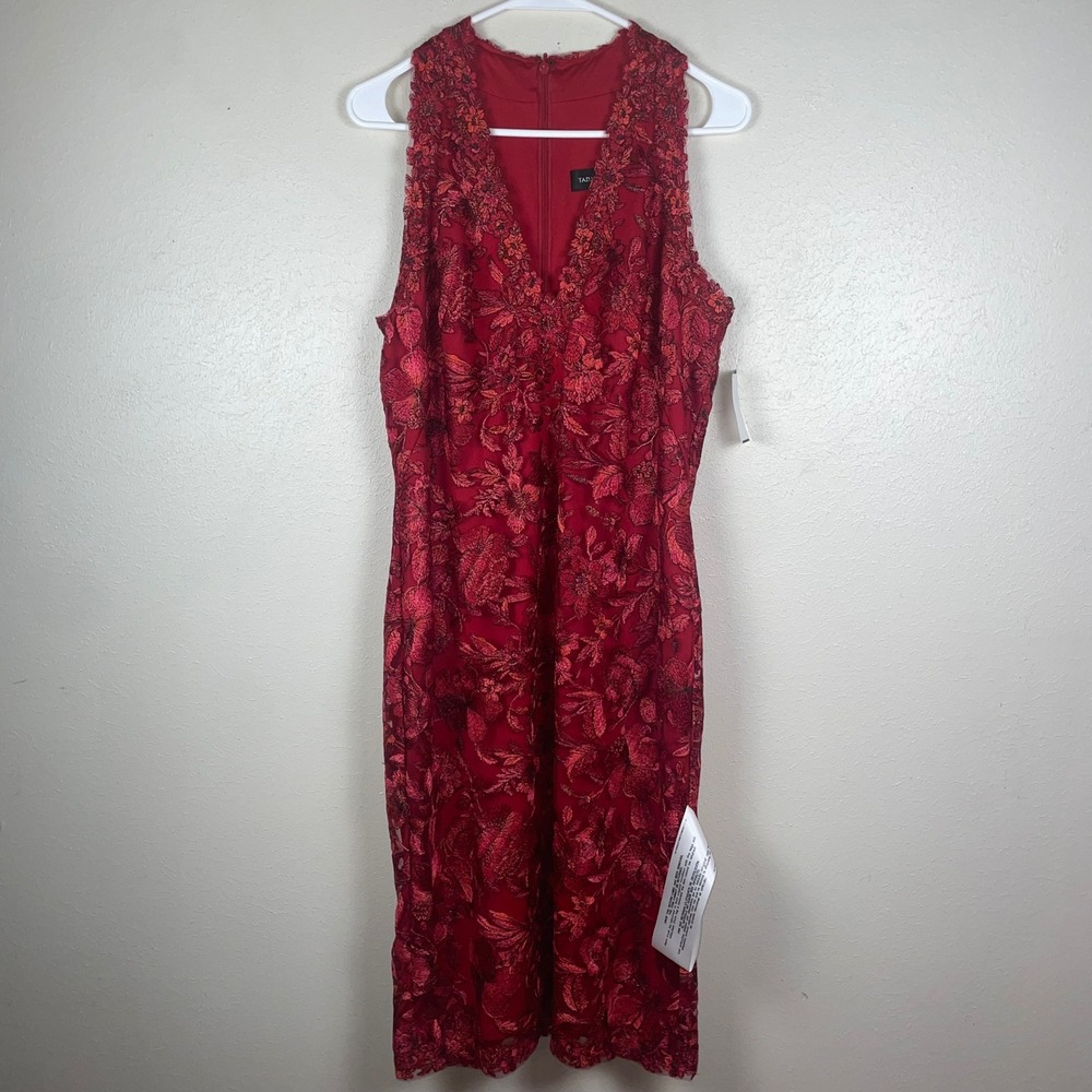 Tadashi Shoji Cranberry Red Floral Embroidered Sheath Dress 12